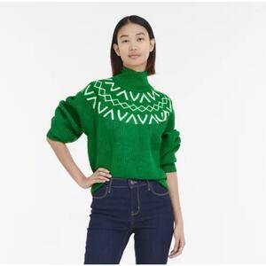 Varley Sweater Womens Small Green Marcie Fair Isle Yoke Knit Pullover Geometric